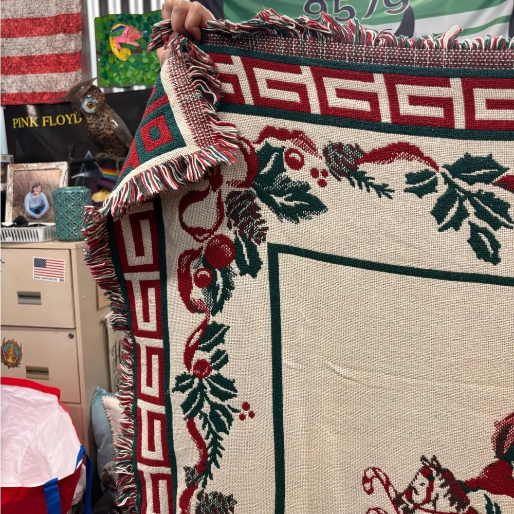Festive Santa Throw Blanket with Red and Green Accents
